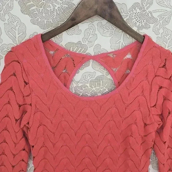 Free People Lace Red Long SleeveCut out Back Mini Dress Size S - Picture 4 of 8